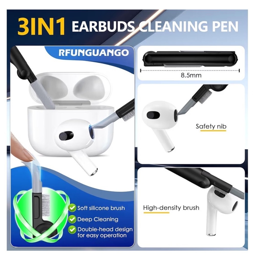 RFUNGUANGO AirPods 3rd Gen Case Rugged Shockproof Silver Lock Cover Cleaning Pen - Picture 7 of 8